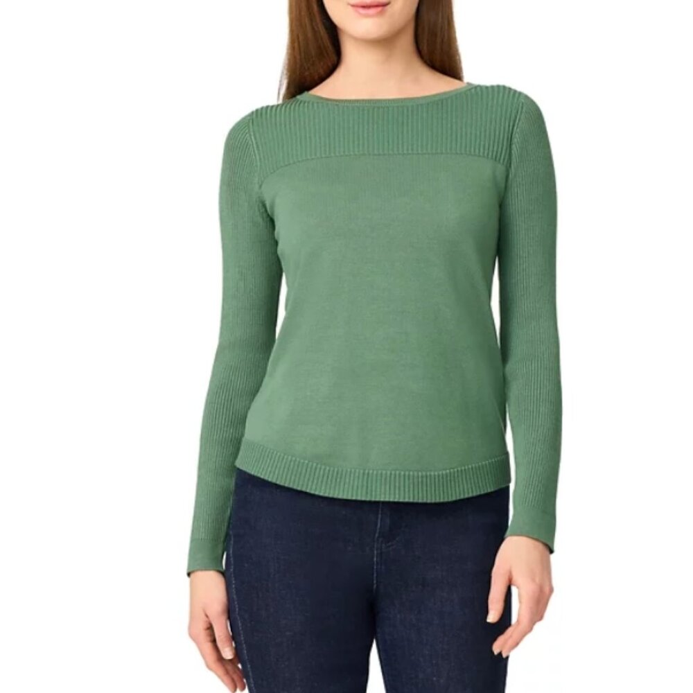 💚 Melissa Paige - Green Ribbed Knit Long Sleeve Sweater – Size M